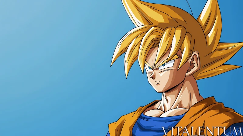 Spiky-haired anime warrior in bold cel-shaded profile portrait.