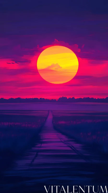Glowing sunset welcomes a quiet road into dreamy twilight.