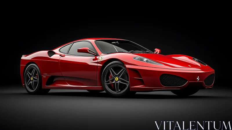 High-gloss red supercar under controlled studio lighting.