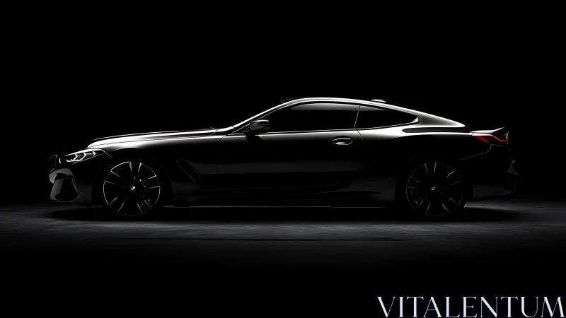 Midnight performance coupe in dramatic low‑key studio light.