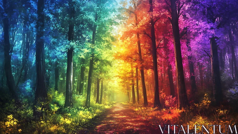 Strolling the rainbow forest trail into sunlit wonderlands.