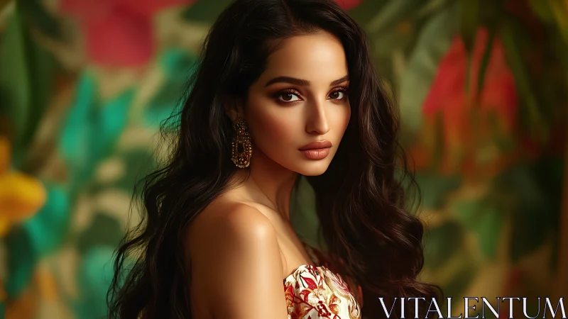 Velvet gaze lingers amid lush tropical blur and soft light