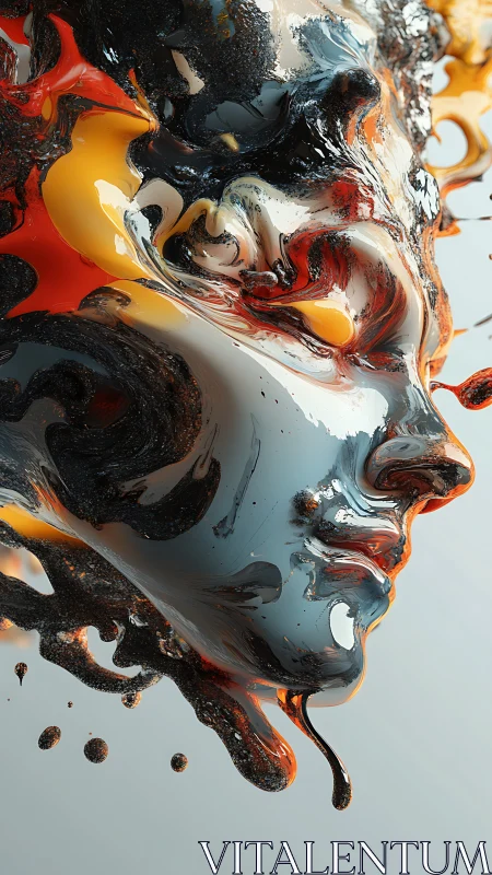 Molten daydream face swirling through liquid colors.