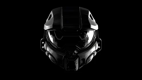 Sleek sci fi combat helmet glowing softly in the dark.