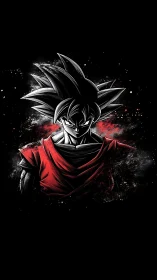 High-contrast anime warrior portrait with splatter dynamics.