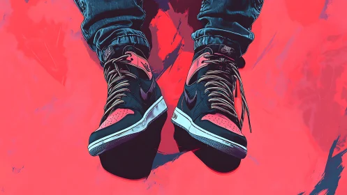Chromatic sneaker close-up with vectorized neon ground plane.