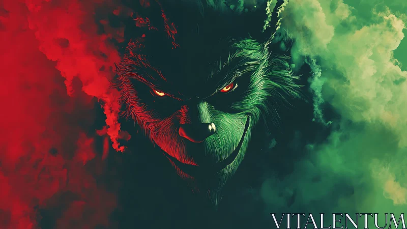 Bipolar chromatic demon portrait merges smoke and fur detail