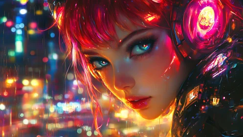 Neon-eyed cyber siren listens to the city’s electric secrets