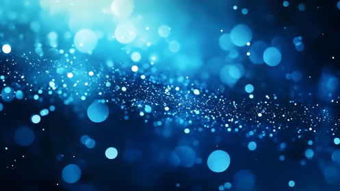 Abstract blue bokeh lights with glowing particles, digital art style.