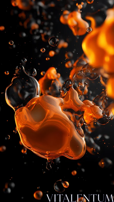 Orange liquid blobs suspended against dark background.