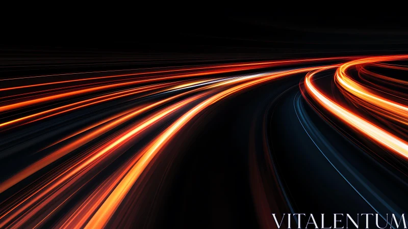 Dynamic light trails on a dark road, abstract motion photography.