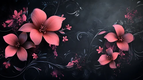 Pink Blossoms Bloom Against Dark Elegant Background.