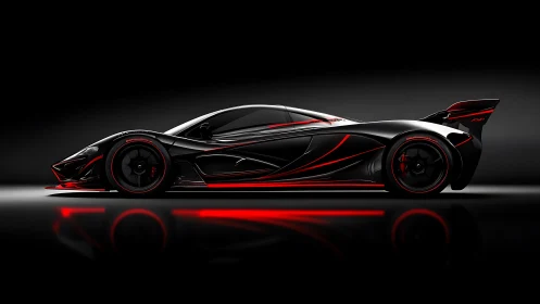 Sleek black supercar glowing with bold red racing energy.