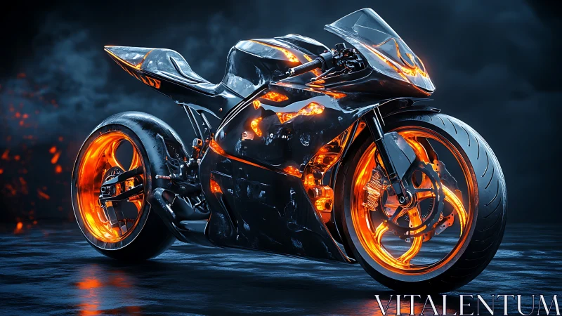 Cyberpunk sportbike with molten neon chassis detailing and glow rims.