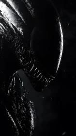 Sleek biomechanical alien silhouette in harsh side light.