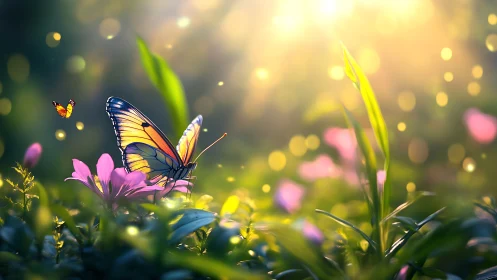 Sunlit wings write quiet stories above the blooming meadow