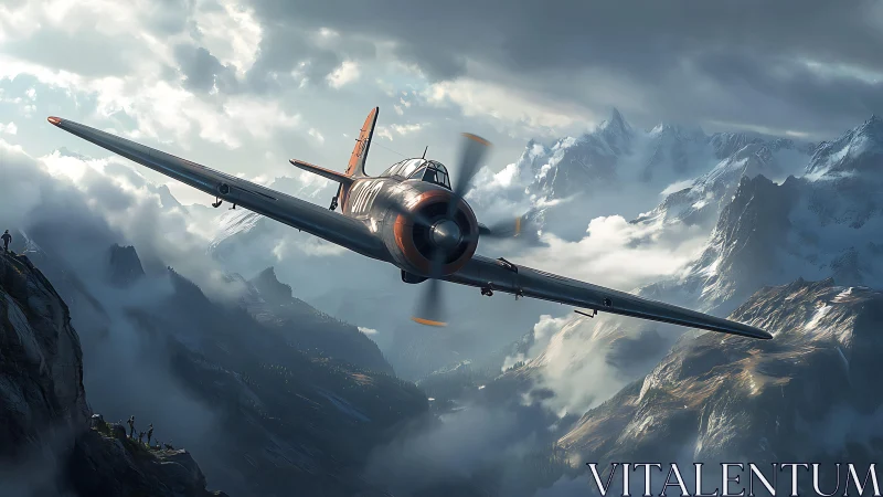 Storm-runner warbird carving skylines above wild peaks.