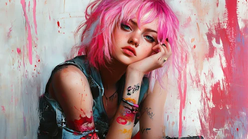 Neon daydreamer slumps into a storm of acrylic rebellion