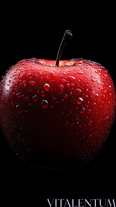 High-contrast macro study of wet red apple under hard key light