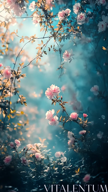 Moonlit rose bower drifting in a blue dream haze.