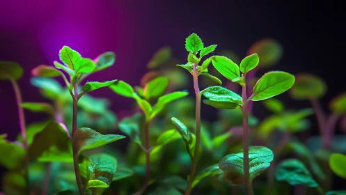 Vibrant seedlings glow under vivid magenta grow light