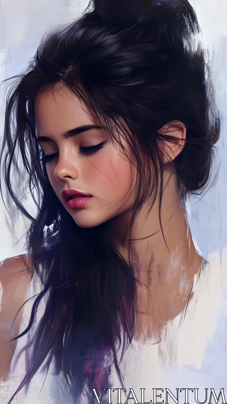 Side profile portrait of young woman with closed eyes.