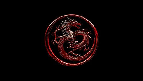 Coiled crimson dragon emblem radiates sleek metallic power.