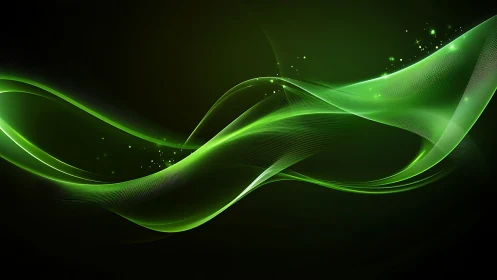 Emerald energy waves sweep across a luminous dark space.