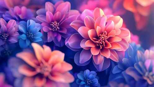 Layered Dahlia Flowers with Gradient Light Variations