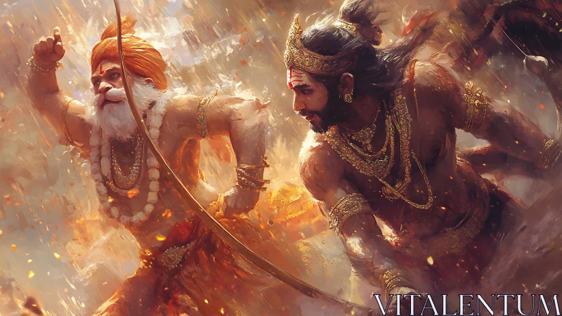 Dynamic mythic warriors rendered in high-energy digital brushwork