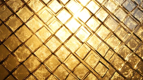 Golden textured glass blocks with geometric diamond pattern, abstract style.