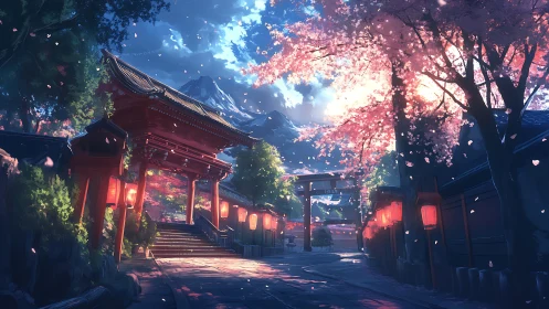 Gentle spring light welcomes you through a serene shrine path