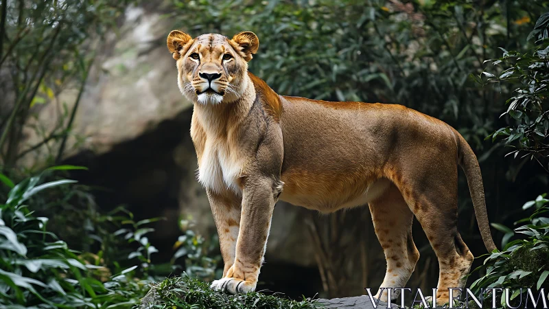 Forest throne claimed as lioness pauses on her green lookout