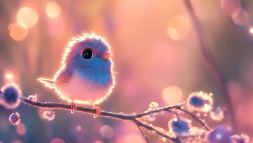 Glow-feathered dawn songbird perched in pastel daydreams.