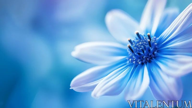 Blue and White Daisy with Soft Focus Background.