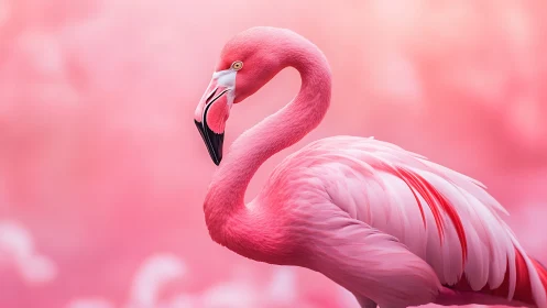 Elegant Pink Flamingo Portrait with Soft Pastel Background.