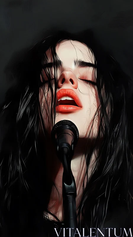 Expressive digital portrait of vocalist in close-mic profile