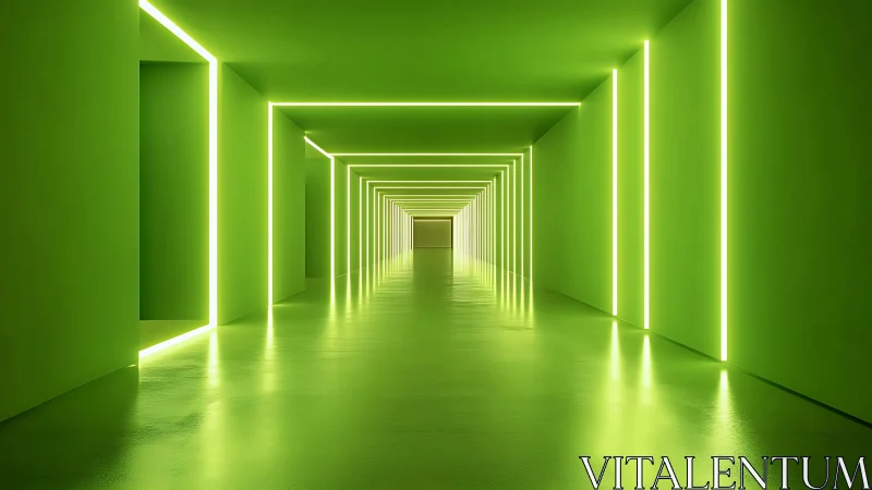 Glowing green light tunnel inviting you toward a calm escape.