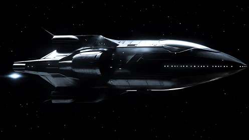 Sleek star cruiser gliding gently through quiet deep space.
