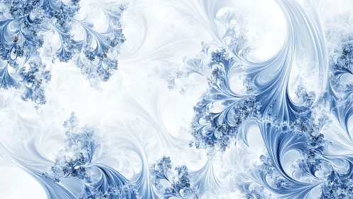 Fractal ice florals in flowing blue-white vector geometry.
