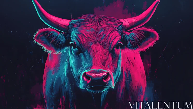 Neon horned wanderer stares down the midnight canvas