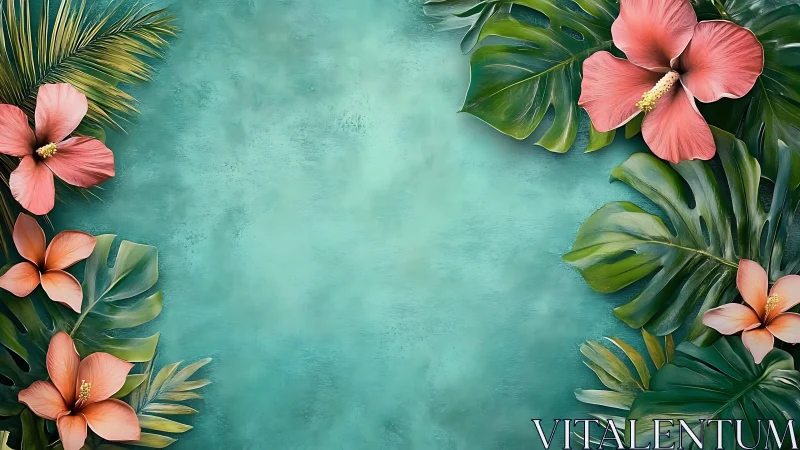 Tropical hibiscus corners quietly frame a turquoise daydream