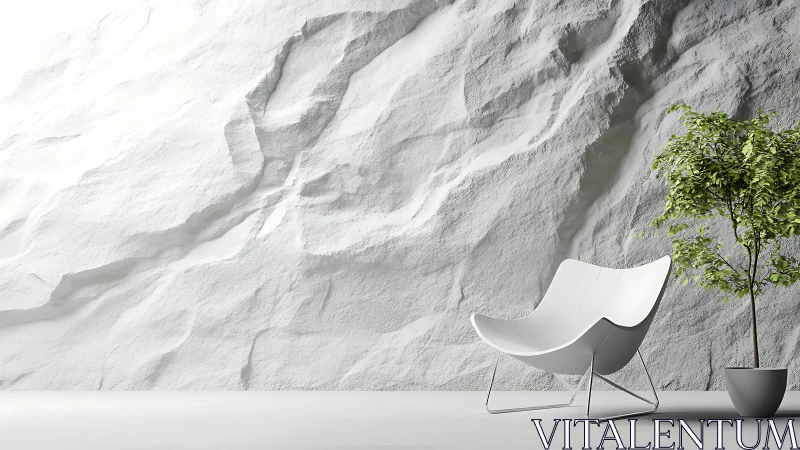 Modernist Interior Composition with Sculptural Seating and Textured Backdrop.