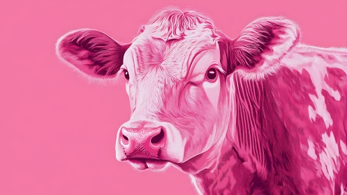 Pop-inspired pink cow portrait with stylized tonal contours.