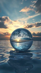 Sunset reflections held gently inside a floating glass sphere.