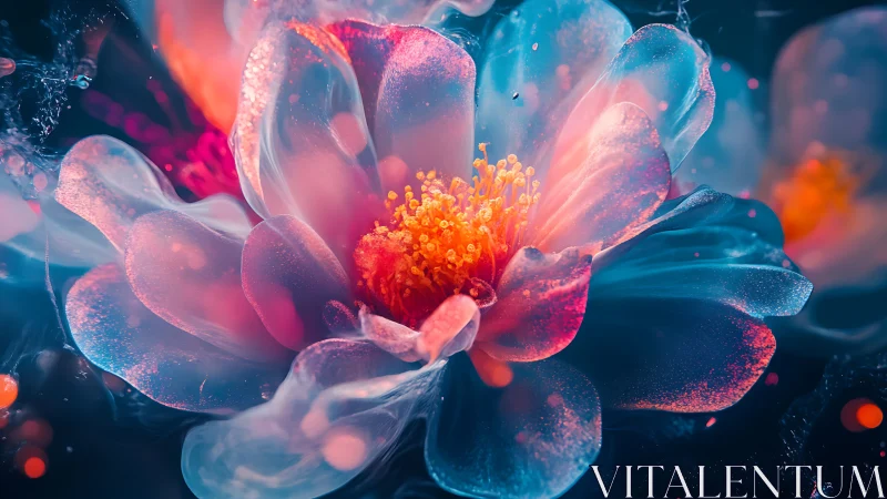 Bioluminescent Flower Bloom. Neon petals glow with electric light.