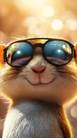 Sunny smirking kitten in cool sunglasses enjoying the glow.