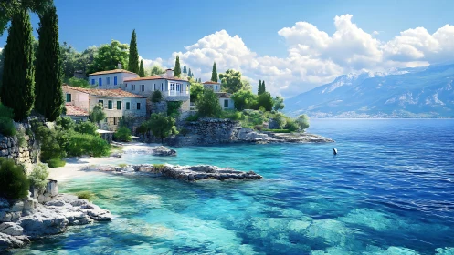 Sunlit cliffside village dreaming above turquoise tides.