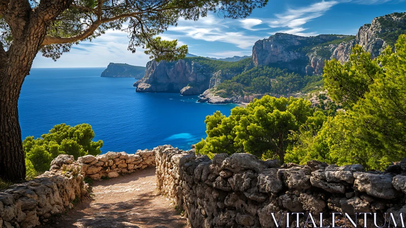 Mediterranean Coastal Vista: Azure Waters Meet Dramatic Limestone Cliffs