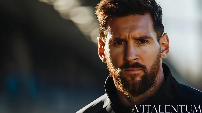 Focused athlete in warm stadium light, ready for action.